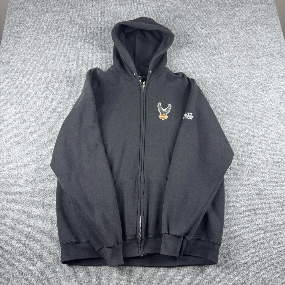 Harley Davidson Hoodie Men L Black Pullover Sweatshirt Eagle Biker Motorcycle WV